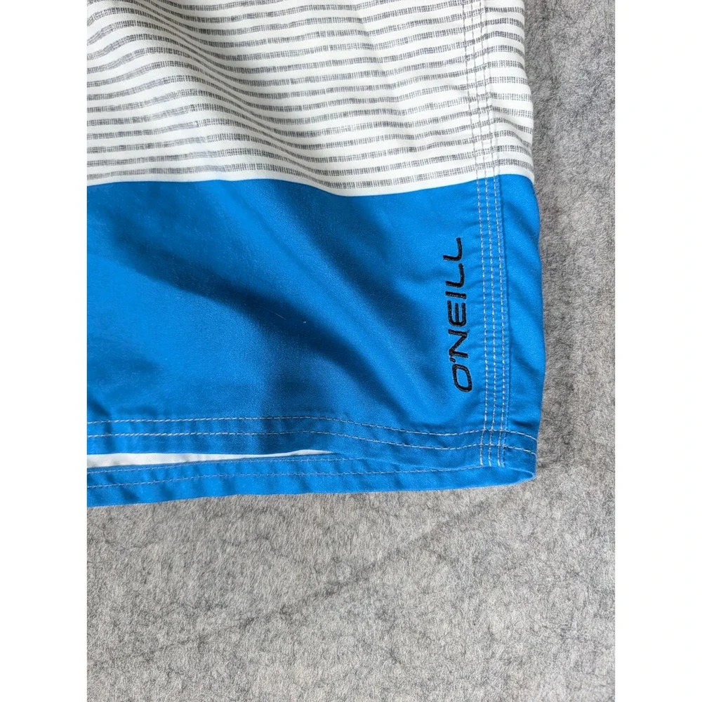 O'Neill Mens Board Shorts Grey Blue Striped Colorblock Swim Trunks Side Pocket